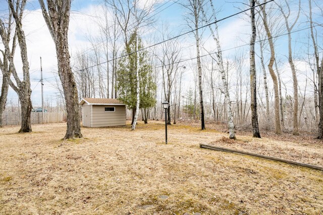 view of yard featuring a storage unit and an outbuilding