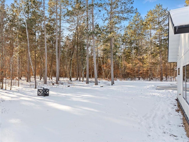 view of yard layered in snow