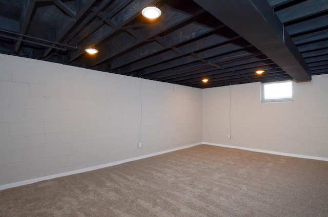 basement featuring carpet flooring