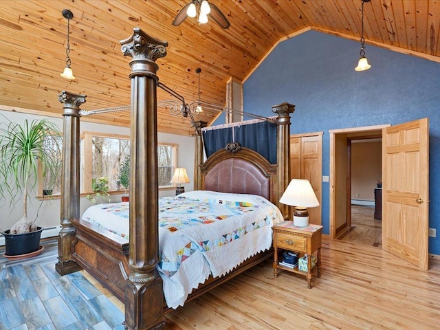 9529- 20th St, Saint Mathias Twp, MN 56449 - bedroom featuring baseboard heating, wooden ceiling, and light wood-type flooring