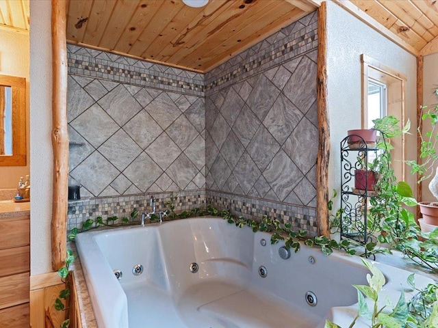 9529- 20th St, Saint Mathias Twp, MN 56449 - bathroom featuring wooden ceiling and a jetted tub