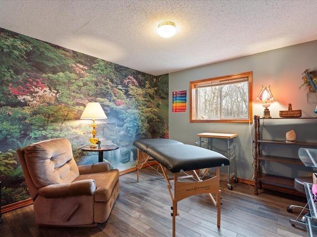 9529- 20th St, Saint Mathias Twp, MN 56449 - sitting room featuring an accent wall, a textured ceiling, wallpapered walls, and baseboards