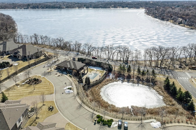 bird's eye view featuring a water view