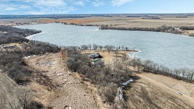 bird's eye view with a rural view and a water view