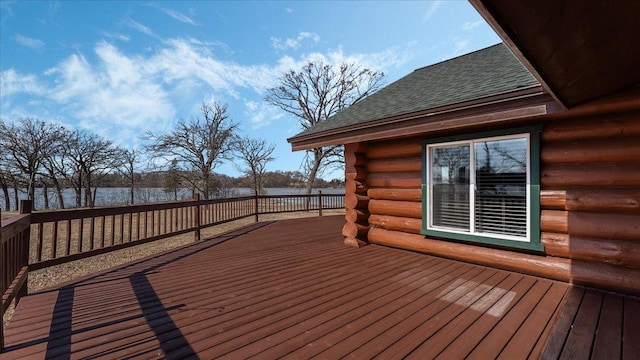 deck with a water view