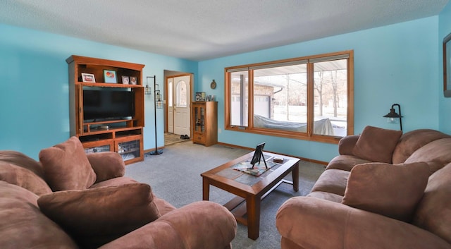 8403 Red Pine Cir, Baxter, MN 56425 - carpeted living area with a textured ceiling and baseboards