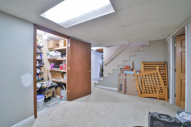 8403 Red Pine Cir, Baxter, MN 56425 - finished basement featuring a paneled ceiling, stairs, carpet, and baseboards