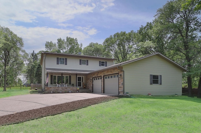 8403 Red Pine Cir, Baxter, MN 56425 - traditional-style home featuring an attached garage, a porch, a front yard, and stone siding