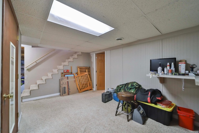 8403 Red Pine Cir, Baxter, MN 56425 - finished below grade area with stairs, a paneled ceiling, carpet, and baseboards