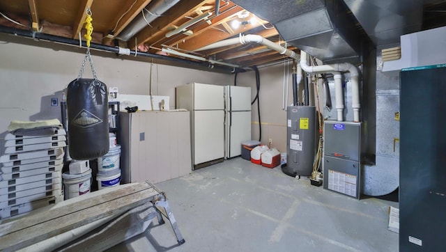 8403 Red Pine Cir, Baxter, MN 56425 - unfinished below grade area with electric water heater and freestanding refrigerator