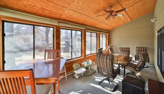 8403 Red Pine Cir, Baxter, MN 56425 - sunroom / solarium featuring healthy amount of natural light, carpet flooring, lofted ceiling, wood ceiling, and wooden walls