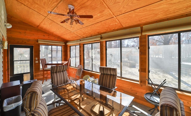 8403 Red Pine Cir, Baxter, MN 56425 - sunroom with lofted ceiling, wood walls, and wood ceiling