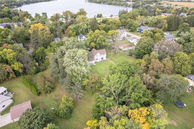 aerial view with a residential view and a water view