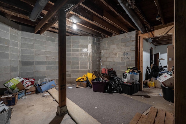 view of unfinished basement