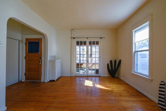 empty room featuring french doors, wood finished floors, and a wealth of natural light