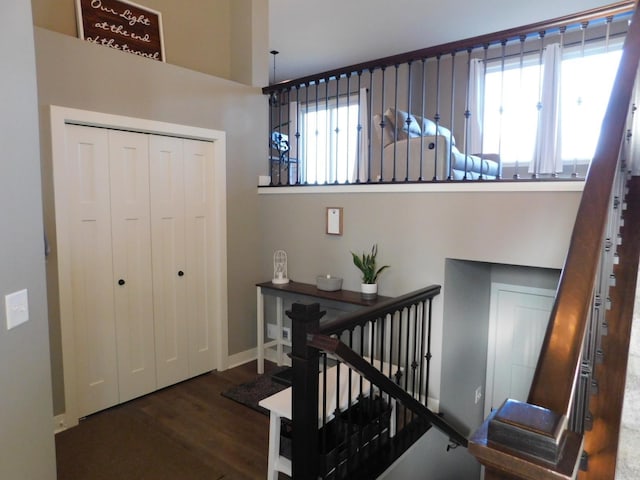 entrance foyer with a wealth of natural light, baseboards, and wood finished floors