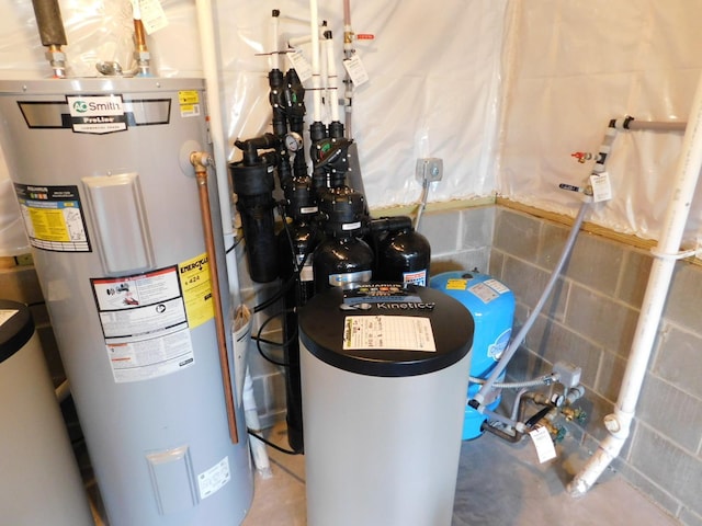 utility room featuring water heater