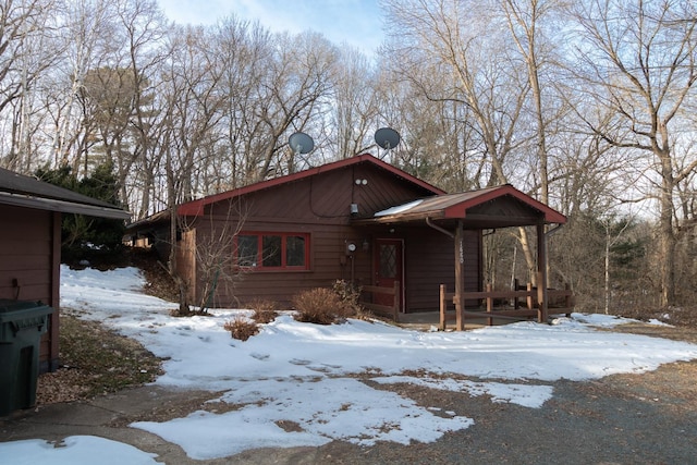 view of snow covered exterior