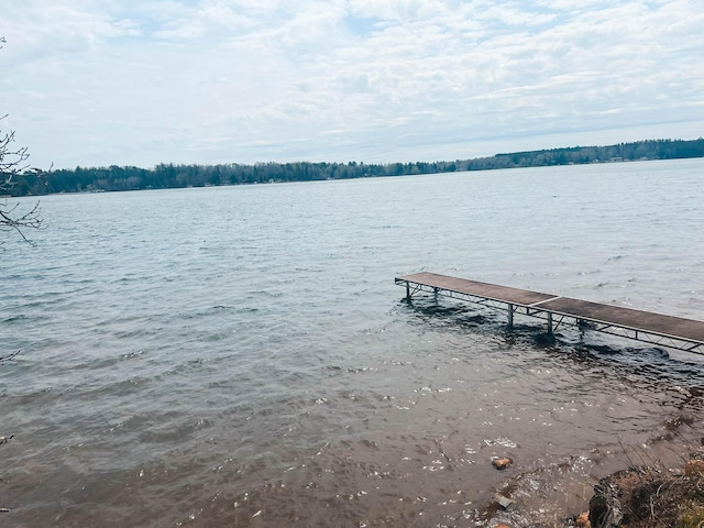 view of dock with a water view