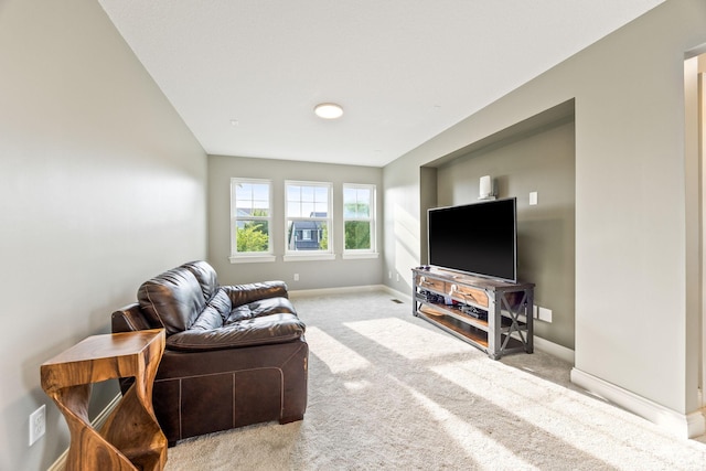 living room with baseboards and carpet floors