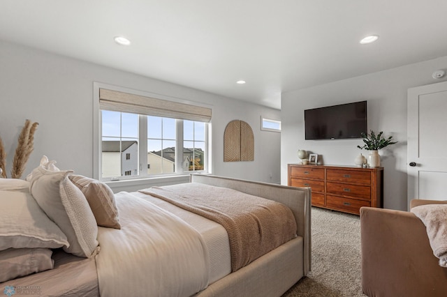 bedroom featuring recessed lighting and carpet