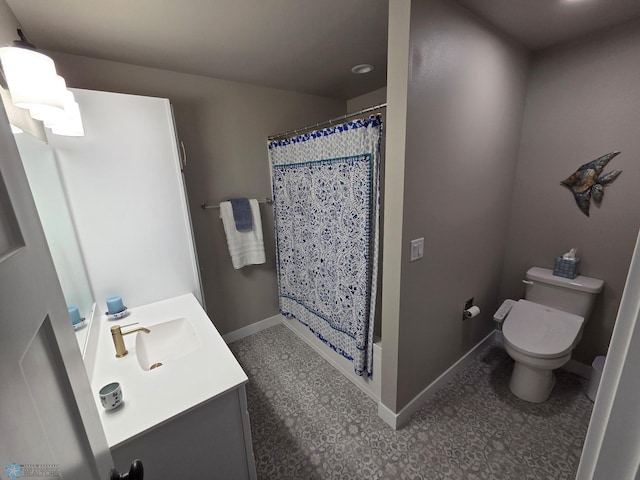6746 Joseph St, Horace, ND 58047 - full bath featuring vanity, toilet, curtained shower, and baseboards