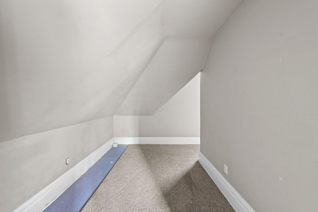 additional living space featuring carpet flooring, baseboards, and vaulted ceiling