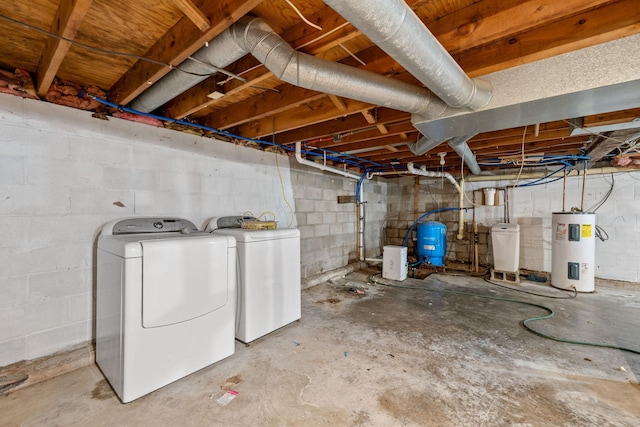 unfinished basement with independent washer and dryer and water heater