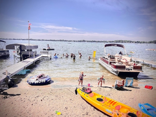 view of dock with a water view