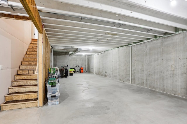 unfinished basement with stairway