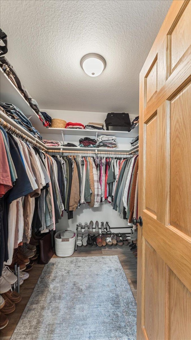 walk in closet featuring wood finished floors