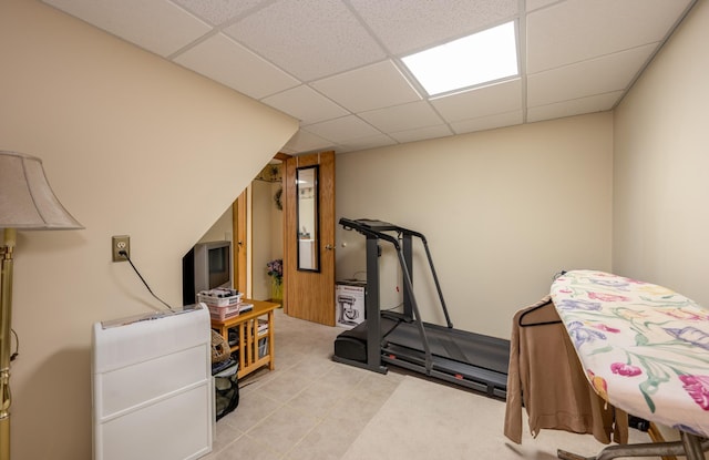 exercise area with a drop ceiling