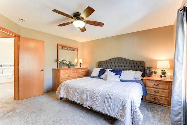 bedroom featuring carpet flooring and a ceiling fan