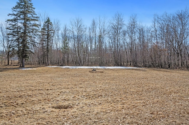 view of yard with a view of trees