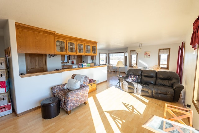 living area with baseboards and light wood-type flooring