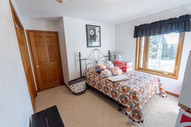 bedroom with baseboards and carpet floors