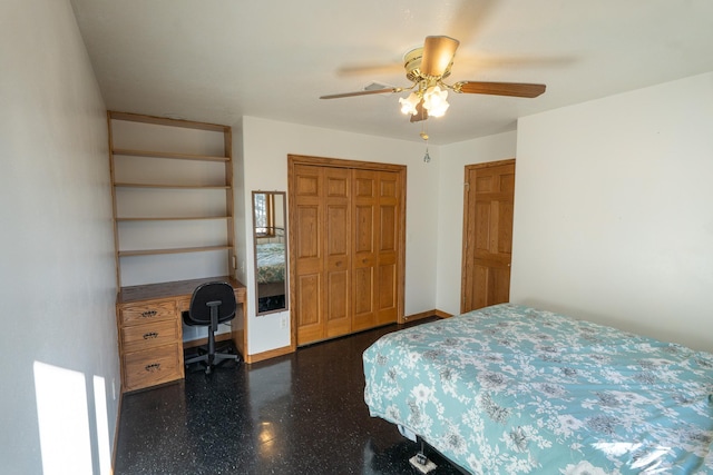 bedroom featuring a closet and a ceiling fan