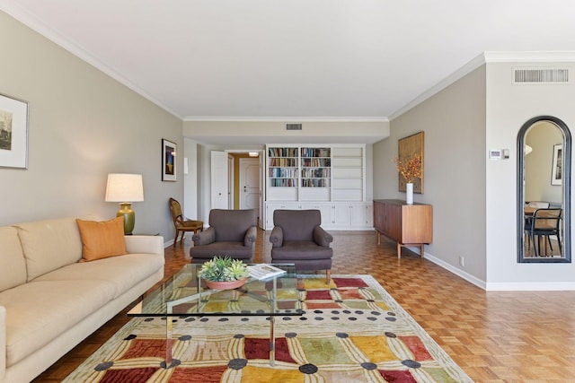 3200 Bde Maka Ska Pkwy Unit 302, Minneapolis, MN 55416 - living room with baseboards, crown molding, and arched walkways