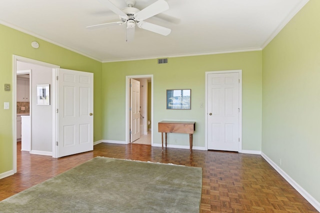 3200 Bde Maka Ska Pkwy Unit 302, Minneapolis, MN 55416 - unfurnished bedroom featuring crown molding, baseboards, ceiling fan, and ensuite bath