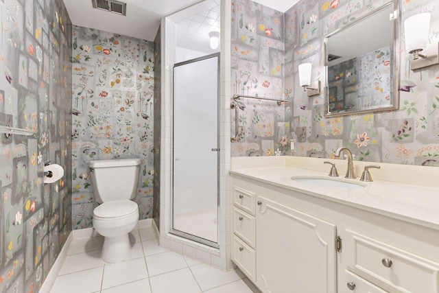 3200 Bde Maka Ska Pkwy Unit 302, Minneapolis, MN 55416 - full bath featuring wallpapered walls, tile patterned flooring, a shower stall, toilet, and vanity