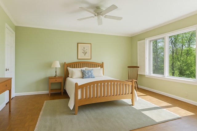 3200 Bde Maka Ska Pkwy Unit 302, Minneapolis, MN 55416 - bedroom featuring baseboards, ornamental molding, and ceiling fan