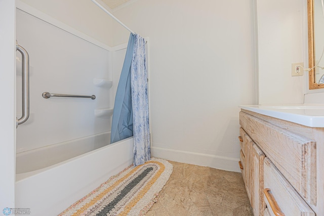 1524 1st Ave S, Fargo, ND 58103 - full bathroom with vanity, shower / bath combination with curtain, and baseboards