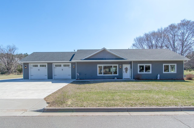 1001 Call Pl, Little Falls, MN 56345 - ranch-style house with driveway, roof with shingles, a front yard, and a garage
