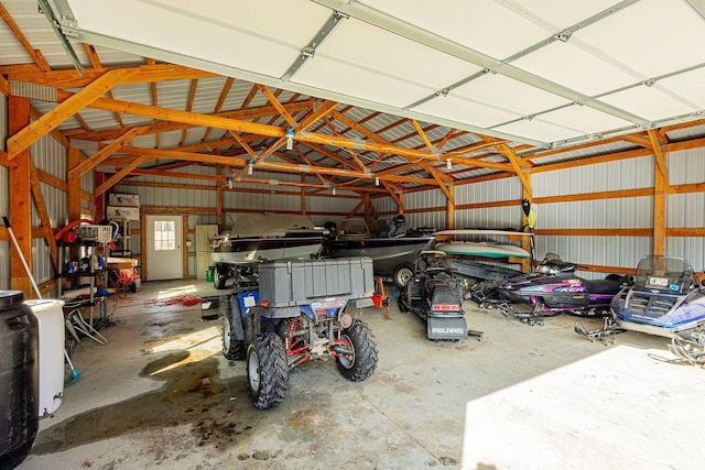 garage with metal wall