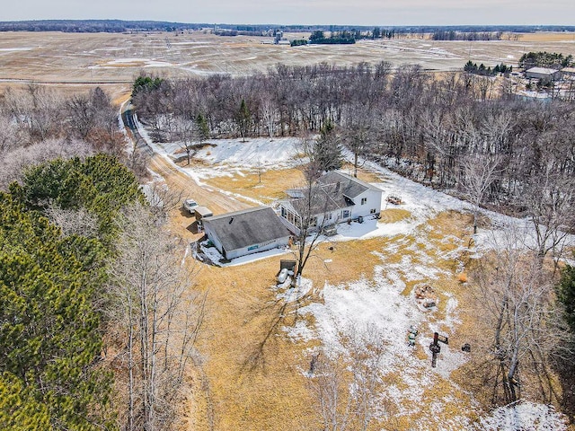 snowy aerial view with a rural view