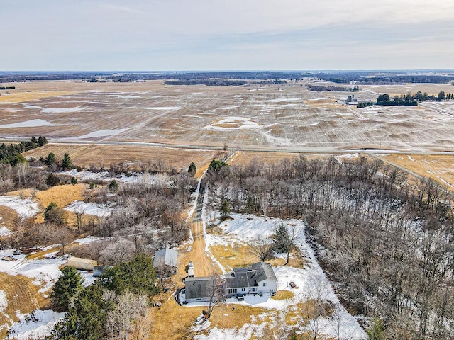 snowy aerial view with a rural view