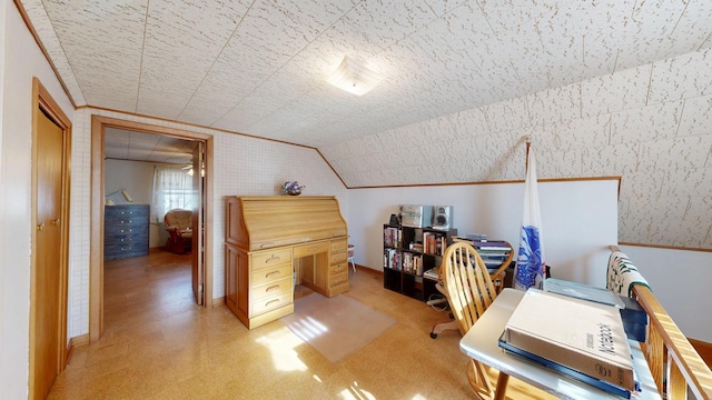 office space featuring vaulted ceiling