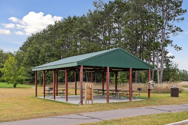 view of community with a gazebo and a lawn