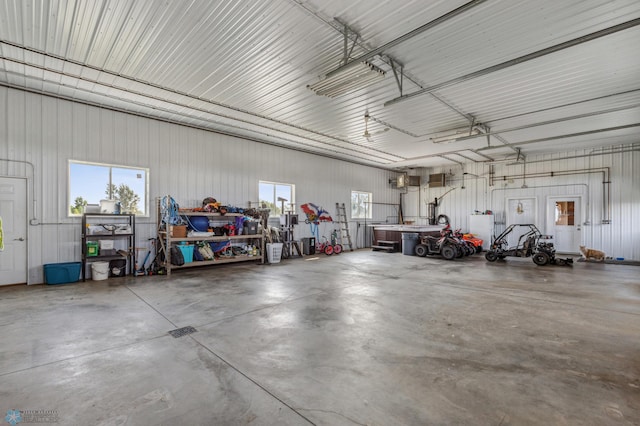 garage with metal wall