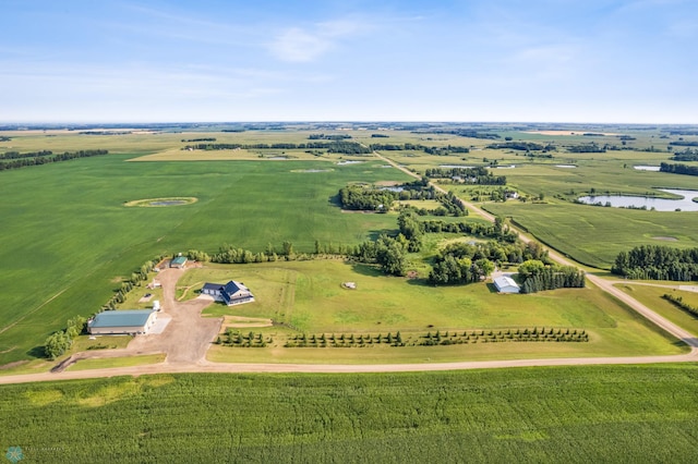 aerial view featuring a water view and a rural view